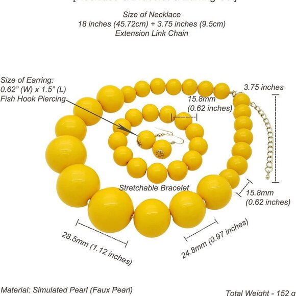 Women's Faux Pearl Chunky Jewelry Set Necklace Bracelet Earring Statement - Picture 6 of 6